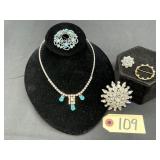 Vintage Crystal & Blue Stone Jewelry Lot
