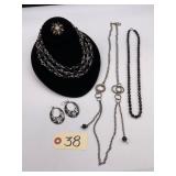 Black Glass Bead and Inlay Jewelry Set