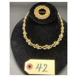 Trifari Gold-Tone Necklace & Wreath Pin