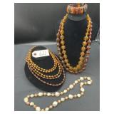 Amber Necklace & Tiger Eye Bracelet Set
