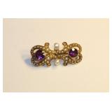 Antique seed pearl, amethyst C-clasp pin, 1ï¿½, 2g,