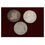 3 US Capped Bust Liberty Half Dollars 1825, 27, 34
