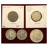 1803 Half Cent, (3) Standing Liberty Quarters