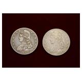 2pc 1833, 1834 Capped Bust Liberty Half Dollars