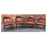 Set of Four, 2- pairs, Leather Barrel Back Chairs
