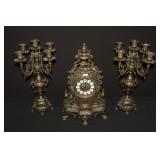 Brass Clock Garniture Set