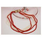 14kt yellow gold Coral Necklace with 3 strands