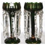 Pair of Green Antique Lusters 13' tall w/ 8.5'