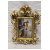 French hand painted Plaque of a lovely lady in