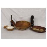 5pc Misc Wood Lot; fruit bowl, vintage Washington