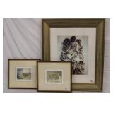 3pc Framed Prints; 2 small Asian Occupational
