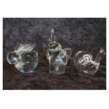 3 Crystal Figures signed Elephant, Unsigned