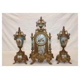 3pc French Style Bronze Clock Garniture Set with