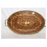 Italian inlaid Vintage Tray w/ brass gallery and