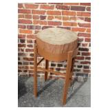 Antique Round Butcher Block on Metal Base