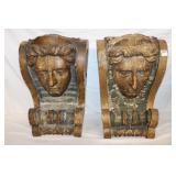 Pair of Antique handcarved qilt wood Corbels