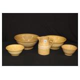 5 Various Size Yellowware bowls with white bands