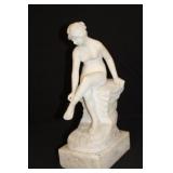 Carved Alabaster Nude Statue on marble