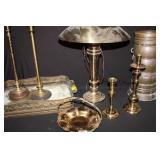8pc Brass lot inc. 3 lamps, 2 candlesticks,