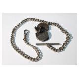 Silvertone Watch Chain w/group of nickel & penny