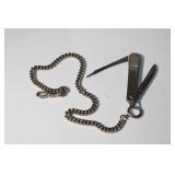 Silvertone Watch Chain w/Sterling Knife. Chain