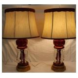 34' tall Cranberry Luster Converted Lamps w/