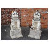 A Pair Monumental Ivory & Bone 41' Foo Dogs