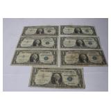 7 US One Dollar Silver Certificates, 1957 &