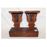 3pc Vintage Carved Wood Antelope Sconces