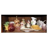 Shelf Lot, Fenton Glassware, Japan Figurines, etc.