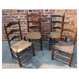 Group of 4 Antique Splitoak and Rushbottom Chairs