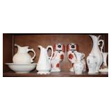 9pcs Pottery Shelf Lot, 2pcs English Staffordshire