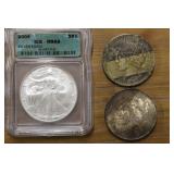 3pcs Silver Coins, 2004 MS69 Grade Silver Eagle,