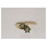 Yellow Gold Women's Flower Shaped Emerald &