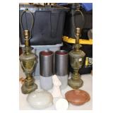 8pc Shelf lot; vintage metal lamps, 2 tone