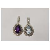 2pcs Sterling Silver Pendants, 1 Aquamarine & 1