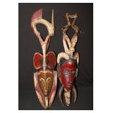 2 African Masks, Guro Tribal Art Zamble (Redface)