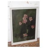 Oil on Canvas Pink Roses Still Life, Signed on