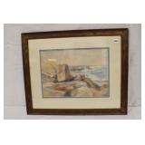 M. L. Haines ca 1910 Seascape original watercolor