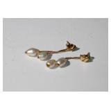 14kt YG Double Hear Stud Earrings with Pearl