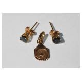 3pcs 14kt YG Blue Sapphire Earrings that are