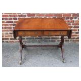 Antique 2 Drawer Drop Leaf Table on Brass Casters