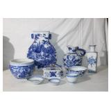 9pc Blue/White Chinese Exports; tallest 12'