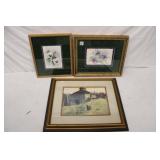 3pc Art; original watercolor Iris, Pansy, Milone's