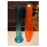 2 Vintage Hand Blown Tall Vases