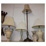 6pcs Lamp Lot; Floor Lamp, Glass, Porcelain, Etc.