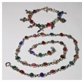 2pcs Sterling Bead Bracelet with Cross Charms 7in