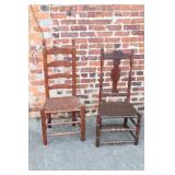 2pcs Antique Wooden Rush Bottom Chairs