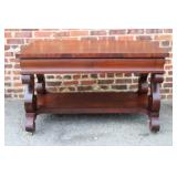 Mahogany 2 Drawer Table, Scroll Supports