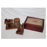Humidor & 4 pipes & pipe stands